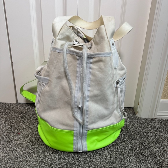 lululemon athletica Handbags - Lululemon Rally Backpack White Neon Green Drawstring Bucket Bag Athletic Gym